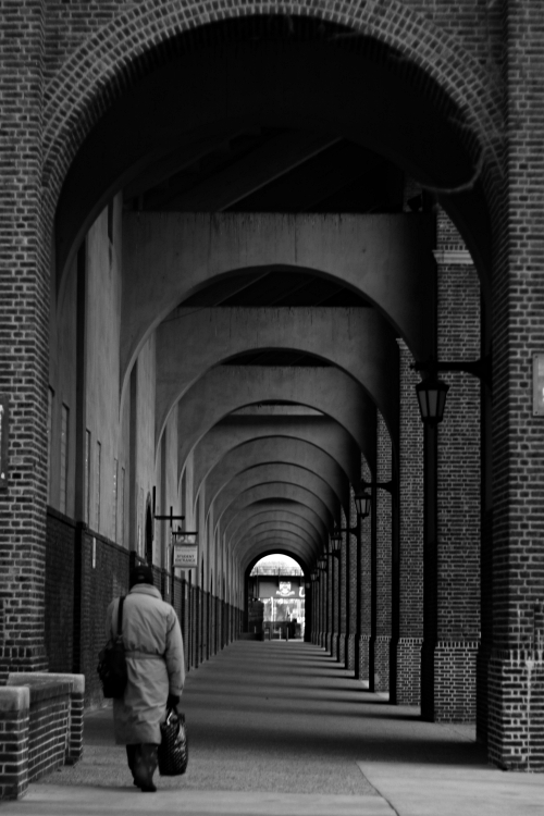 Walking through arches.